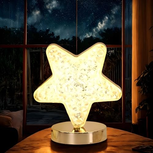 Image of CRAE 3D Star Desk Lamp | Cute Decorative Table Lamp | Acrylic Metal Bedside | Night Light for Living Room, Bedroom, Dining Party | (Star)