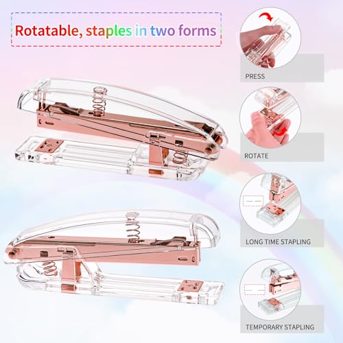 Image of EOOUT Rose Gold Desk Accessories, Office Supplies and Accessories Set, Acrylic Stapler Set, Staple Remover, Phone Holder, Pen Holder, Scissor, Ruler, Transparent Tape