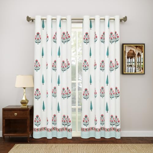 Image of BLOCKS OF INDIA Hand Block Printed Cotton Linen Daylight Door Curtain (Style 5, Door 7 FEET)