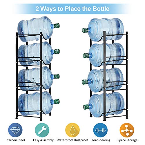 Water Jug Rack For 5 Gallon, Heavy Duty Water Cooler Jug Bottle Holder Save Space Detachable Water Bottle Plastic Glass Carrier Storage Shelf Organizer, 4-Tier, Black #TOP2