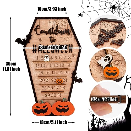 BOFUNX Halloween Adventskalender Halloween Deko mit Geist und Kürbis Beweglicher Holzblock Halloween Countdown Kalender aus Holz für Halloween Party Ornament