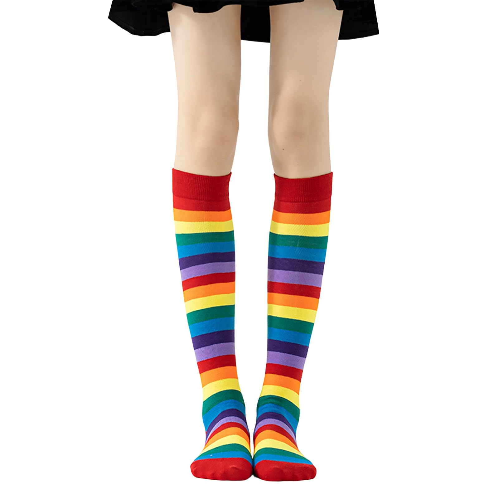 Rainbow Sock, Rainbow Multicoloured Striped Over The Knee Socks, Unisex Colourful Long Socks, Long Sock Women Rainbows for Daily Wear, Cosplay, Carnival, Masquerade