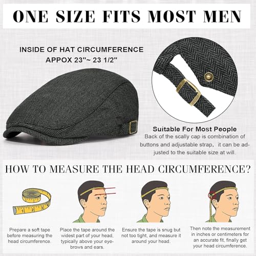 Senker Fashion 2 Pack Newsboy Cap for Men Adjustable Herringbone Tweed Wool Hats Blend Flat Cap Ivy Cabbie Driving Hat