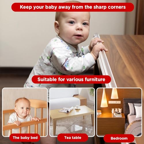 Image of Edge Protector for Baby Proofing,Clear Edge Protector Strip,Sharp Edge Wrap Cover Tape,Self Adhesive Protective Bumper Guards for Cabinet Door,Desk,Glass Table, and Wall 6.6ft(2M) with 4 Corners