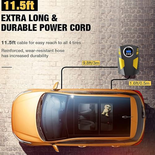 Digital Tyre Inflator,Tyre Inflator Portable Air Compressor Car Tyre Pump with 3 Nozzle Adaptors And Digital Led Light,12V Rapid Tyre Inflator Air Compressor for Car Tires and Other Inflatables - Image 8