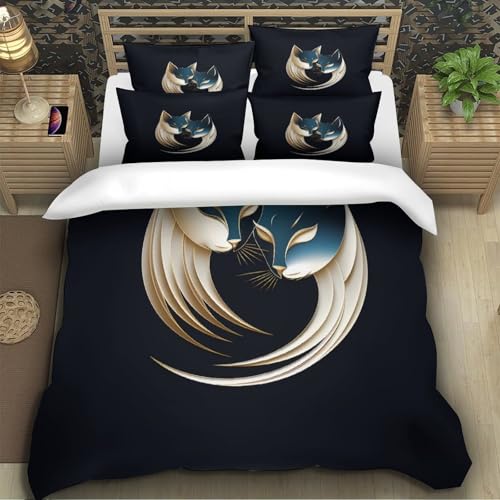 Housse de couette chat 140x200cm en microfibre douce avec fermeture éclair