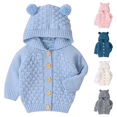 Newborn Baby Boys Girls Knit Cardigan Ear Hooded Sweater Infant Unisex Button Down Cotton Outfits Basic Clothes2