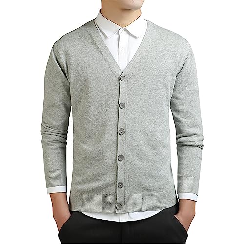 Men Cotton Cardigans Sweater Long Sleeve V-Neck Sweaters Loose Solid Button Tops Fit Knitting Casual Clothing.