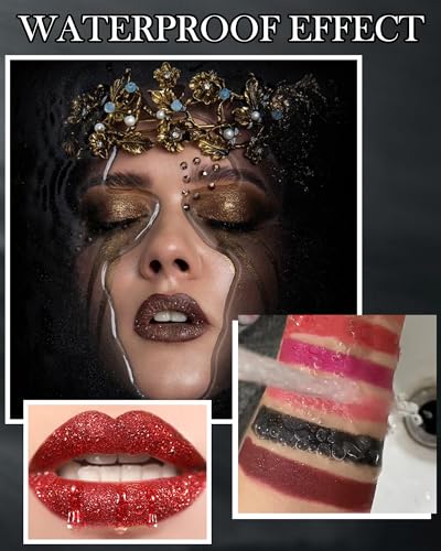 Lysdefeu Diamond Glitter Matte Lipstick,Rose Red Tinted Lip Gloss,Metallic High Pigment Lip Stain Lipstain,Longlasting Waterproof Non-Stick Lipgloss Lipstick,Shimmer Lip Blam Tint,Makeup Gift For Women-04 thumb #3