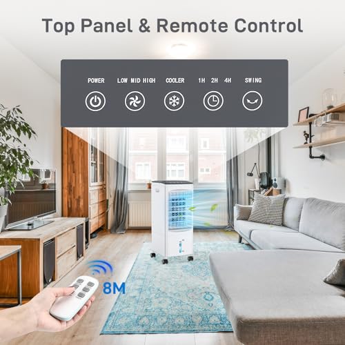 Enfriador de Aire Grande, Aire Acondicionado Portátil Silencioso, 4 en 1 Climatizador Evaporativo 5.5 L Tanque,Temporizador de 1-7 H, 2 Modos 3 Velocidades, Ruedas, Control Remoto para Hogar Oficina - imagen 7