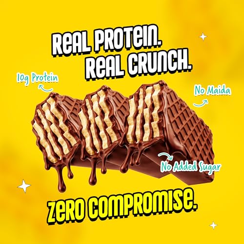 Image of Yogabar 10g Protein Wafer Bars | Dark Chocolate Flavor | Crunchy High-Protein Snack | Source of Protein & Fiber | 0% Maida | Made with Millets | 40g Each | Pack of 10