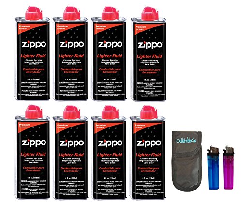 Outletdelocio Pack 8 Gasolina para encendedores 125ml + Funda portamecheros con 2 mecheros.
