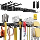 YZSFMZGE 64' Garage Wall Organizer – 12 Longer & Thicker Hooks + 2 Straps, 900 Lbs Heavy Duty Steel Garden Tool Storage Rack & Garage Organization for Yard, Shed, Garage