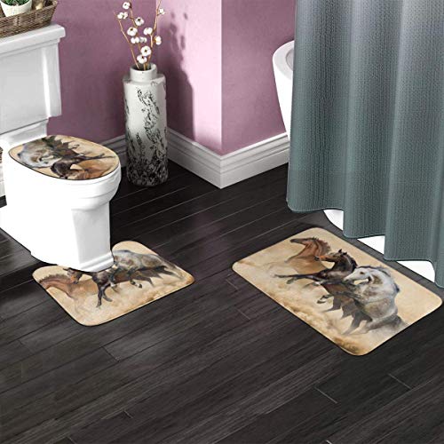 RedBeans Intelligente Mustang Anti-Rutsch-Badematte mit Pferdemotiv, 3-teiliges Flanell-Badezimmerteppich-Set, inklusive… – Bild 3