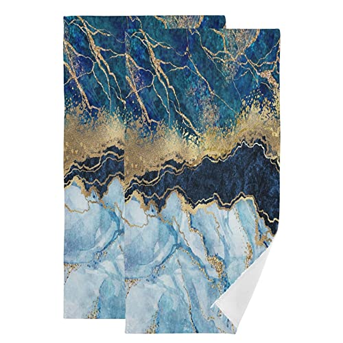 Hand Towels,2 Pack Soft Luxury Towel Blue Gold Marble Abstract Modern For Bathroom Kitchen, Beach #TOP9