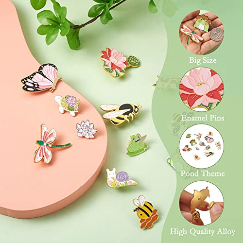 Image of Cheriswelry 12Pcs Bee Butterfly Frog Enamel Alloy Pins Dragonfly Cyprinoid Tortoise Snail Shape Brooch Pins Lotus Lapel Pins 19.5-45.5mm for Clothes Jacket Bags Backpack Hats Decor