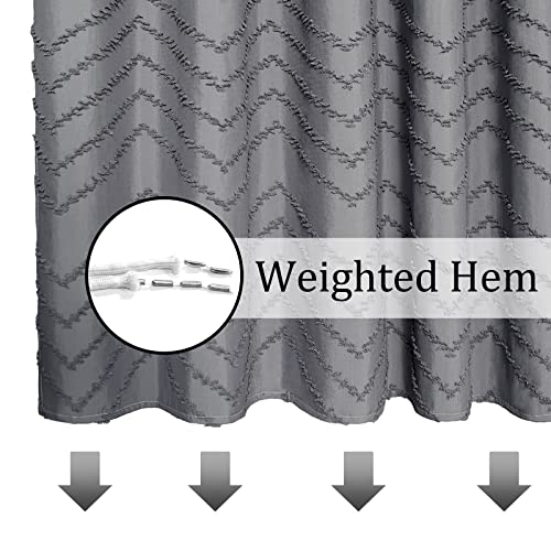 Boho Gray Shower Curtain Tufted Chevron Striped Shabby Chic Textured Cloth Shower Curtains For Bathroom, Modern Farmhouse Waterproof Shower Curtain Set With Hook, 72X72 #TOP2