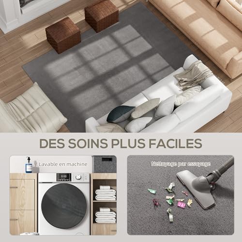 Tapis lavable en machine antidérapant gris clair 230x160 cm à poils longs - 6