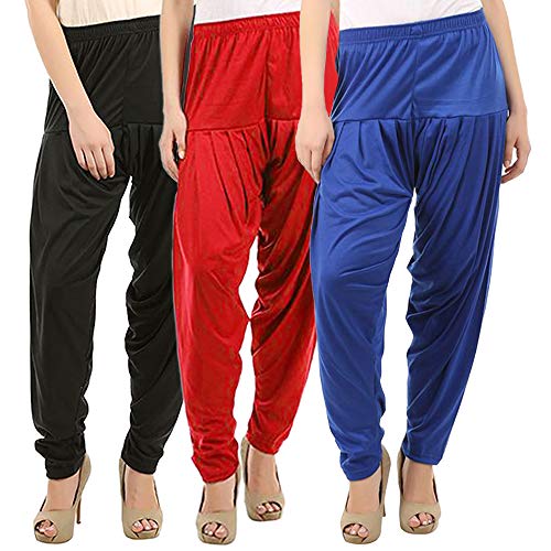Image of Buy That Trendz Combo Offer (Pack of 3) Cotton Viscose Lycra Dhoti Patiyala Salwar Harem Bottoms Pants for Womens (White, Maroon, Black)
