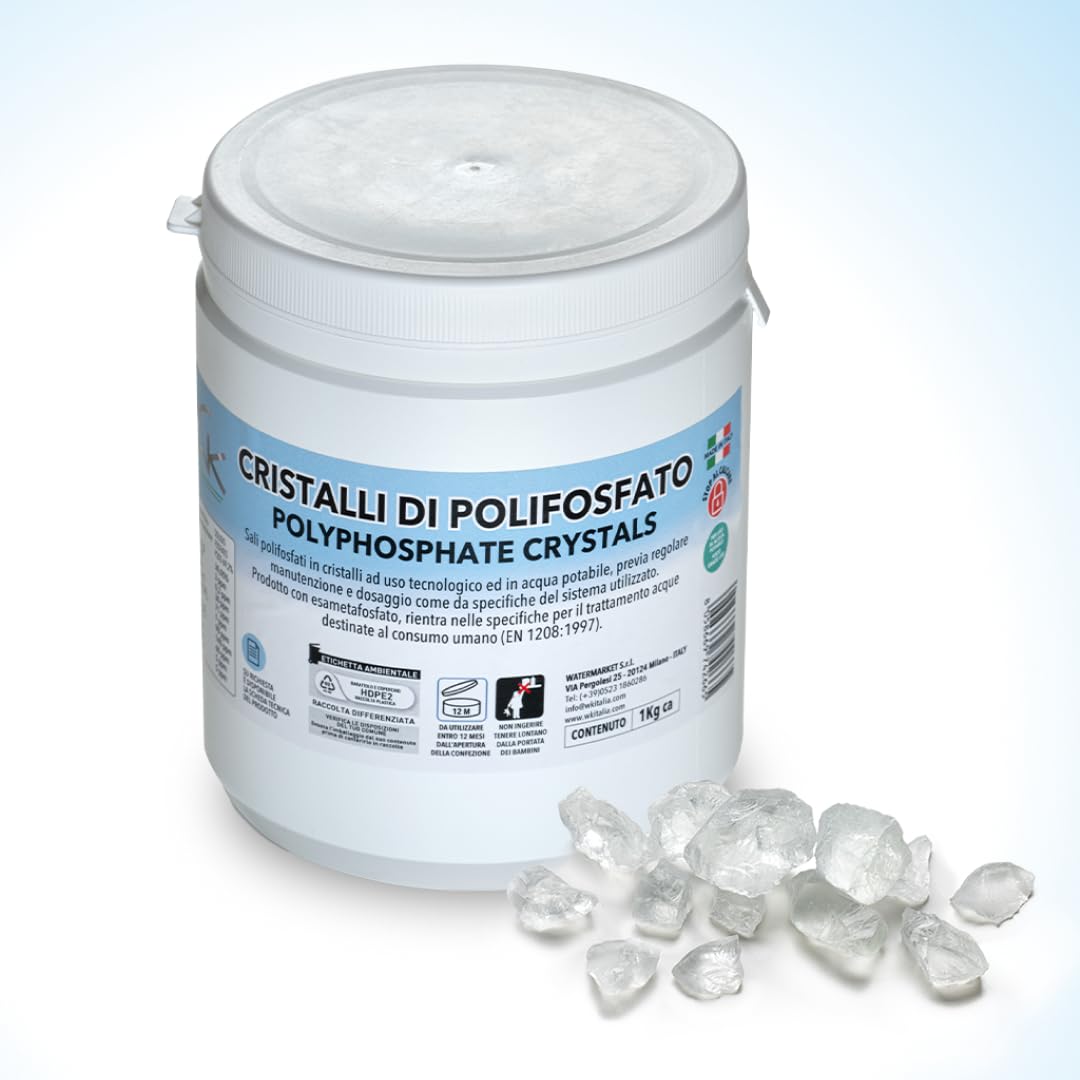WK - Polifosfatos para caldera, carga universal de 1 bote de cristales de 1 kg para filtración de agua, actúa como antical y anticorrosivo