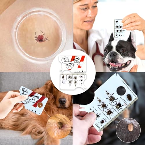 OUDQFCJ 2 Stück Zeckenkarte mit Lupe, Schnell und sanft Zecken vom Haustier oder Menschen entfernen für Menschen
