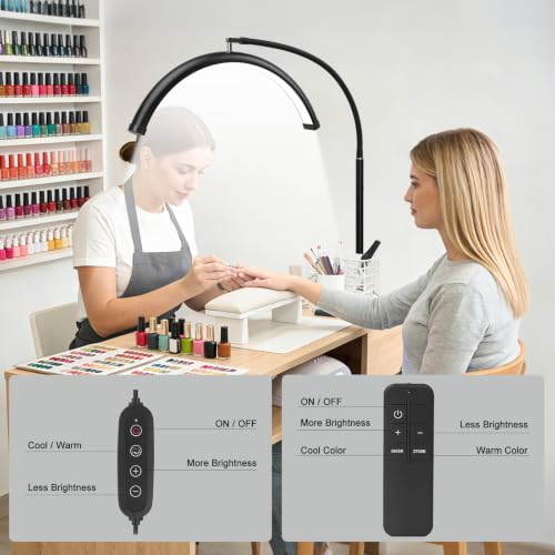Image of Half Moon LED Floor Light - Professional Shadow-Free Lamp for Lash Techs, Estheticians & Tattoo Artists | Remote Control & Dimmable for Eyelash Extensions, Nail Art, Home & Office