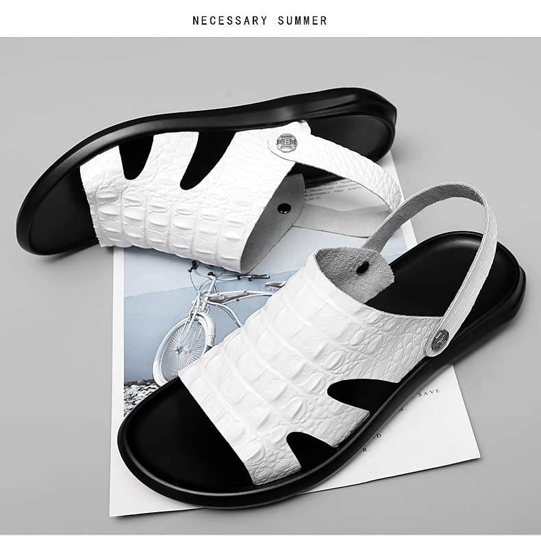 Leather Sandals Men Cowhide Slippers Anti-skid Beach Shoes White Sandals Sneakers2