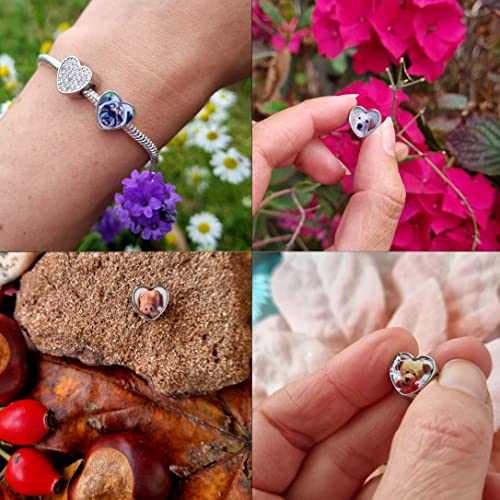 2Burned Silber 925 Personalisierter Schmuck Foto-Charm – Kompatibel mit Europäisches-Armbändern, Liebe Herz Personalisiertes Geschenk – Fügen Sie Ihr Bild hinzu (Hundepfote)