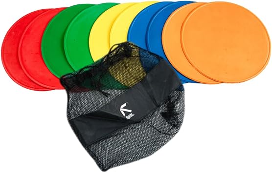 Fitness Health Flat Set of 10 Round Disc Markers - Strong, Durable & Thick Rubber Discs - 21cm Multi-Coloured Discs - Non-Slip Spot Markers for Outdoor, Indoor Use - Suitable for Hard, Soft Surfaces