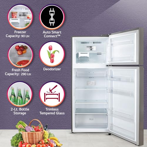 Image of LG 380 L 2 Star Frost-Free Smart Inverter Double Door Refrigerator (GL-S412SPZY, Shiny Steel, Convertible, Gross Volume- 408 L)