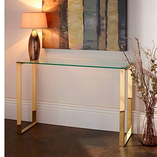 HCD Garza Modern Tempered Glass with Gold Stainless Steel Console Table, Ideal for Living Room, Entryway, 30 in by HCD - Used condition - CA$104.66