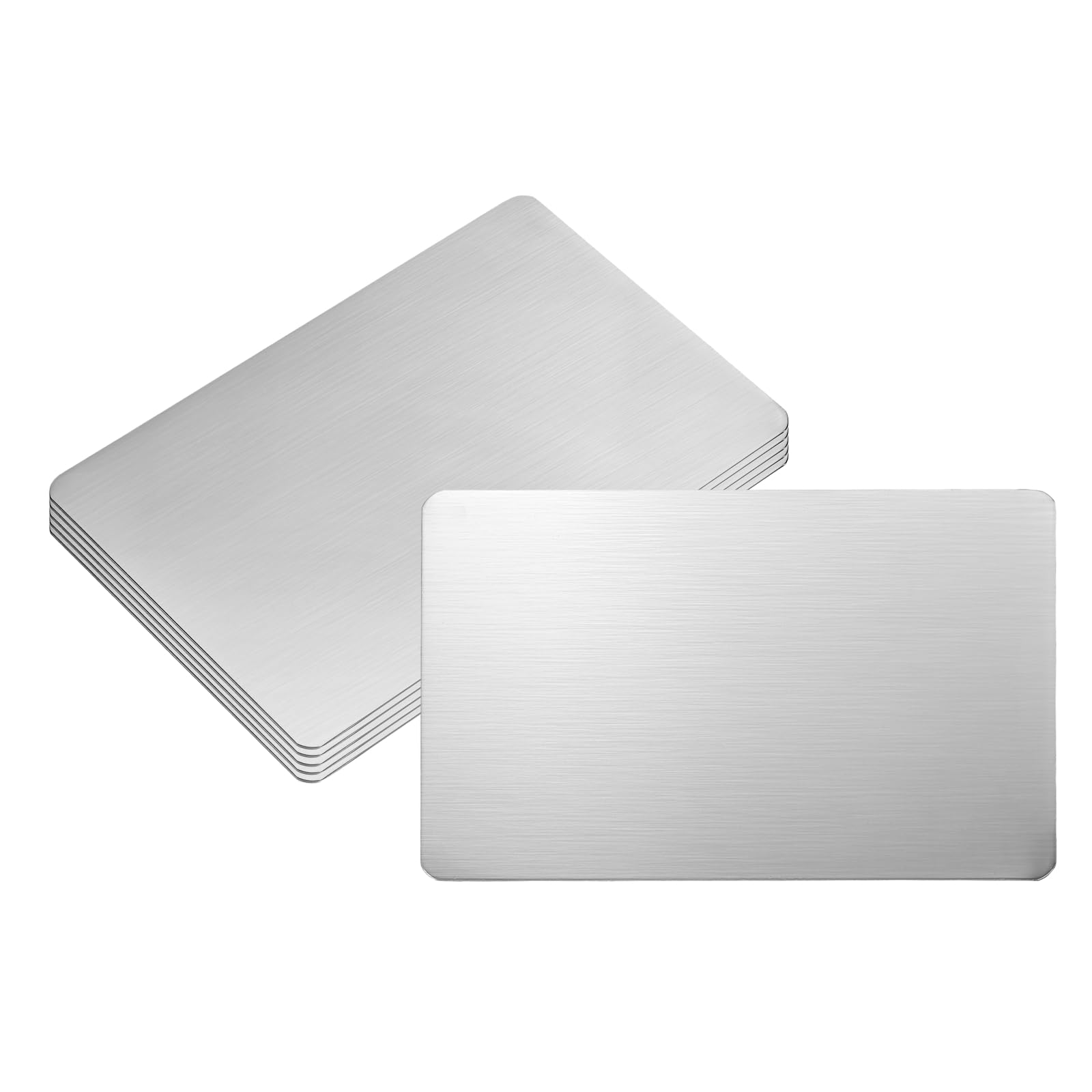 PATIKIL 6Pcs Blank Name Plates, 4.9 x 3.1" Rectangle 304 Stainless Steel Brushed Engraved Plate Custom Laser Engraving Blank for Personalized Nameplate Home Office DIY, Silver