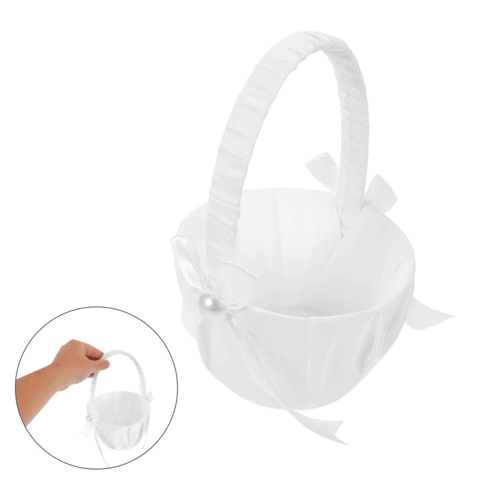 LIFKOME 4 Sztuki Częściowy Plastikowych Koszyków Kwiaty z Uchwytem Ozdobiony Białą Satyną Kokardką i Perłami Stabilny i Elegancki Idealny Ś Dekorację Domu i Piknik