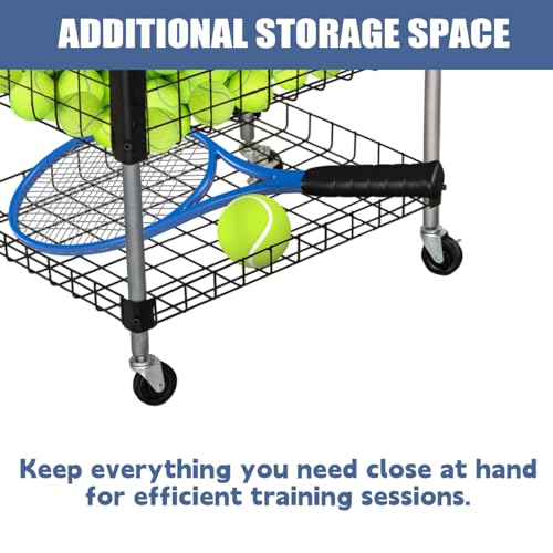 biosp Tennis Teaching Cart with Lockable Wheels, Heavy Duty Portable Tennis Ball Hopper Storage Basket, Deluxe Tennis Ball Pick Up Sports Equipment Accessories for Professional Tennis Court Training