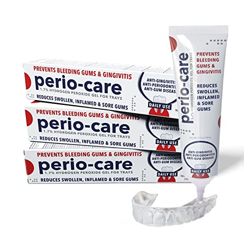 Perio Care Gel for Dental Trays (3 Tubes + Trays) 1.7% Hydrogen Peroxide - Promotes Teeth Whitning