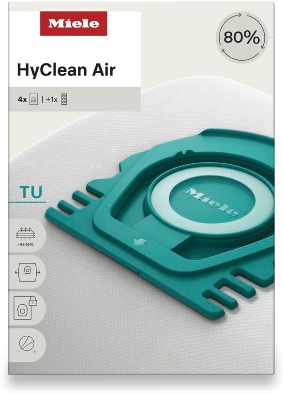 Miele HyClean Air TU Vacuum Cleaner Bags for Miele Guard S1/L1 Vacuum Cleaners, Pack of 4 Vacuum Bags and 1 AirClean Exhaust Filter â 12774420