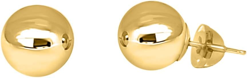 Brights Collection 14K Gold Ball Stud Earrings for Women, Rose White Yellow Gold, 4mm 5mm 6mm 7mm 8mm 9mm 10mm, Classic Round Bead Stud Earrings with Secure Push Back