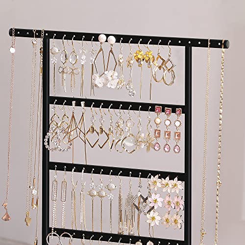 Songmics Jewelry Stand, 4-Tier Jewelry Holder Organizer With Tray, Wood Base, For Earrings And Studs, Vintage, Wood Color And Black Ujjs019B01 #TOP1