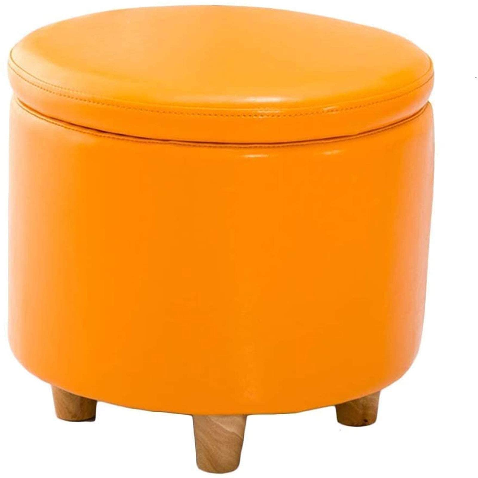 Tabouret de Rangement en Cuir PU Orange | Pouf Coffre Multifonction