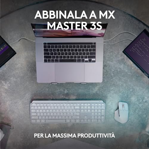 MX Keys S, Tastiera Wireless, Profilo Basso, Tasti Programmabili, Retroilluminazione, Bluetooth, USB C Ricaricabile, per PC Windows/Linux/Chrome/Mac - Grafite, Layout Italiano QWERTY - Tastiera gaming - Immagine 8