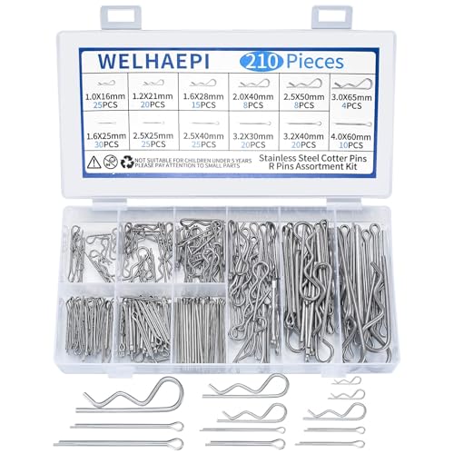 210 Stk Splinte Federstecker und R-Clips Set Federsplinte Edelstahl 304 Sicherungssplinte Sicherungssplinte Splinte Sortiment kit für Autos Mechaniker