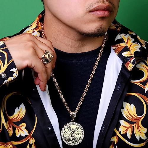Hip Hop 14k Gold Plated Iced Centenario Pendant 24" Rope Chain Bling Necklace2