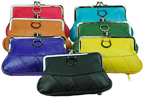 Image of MARSHAL Genuine Leather Change Purse with Clasp Closure (Red)