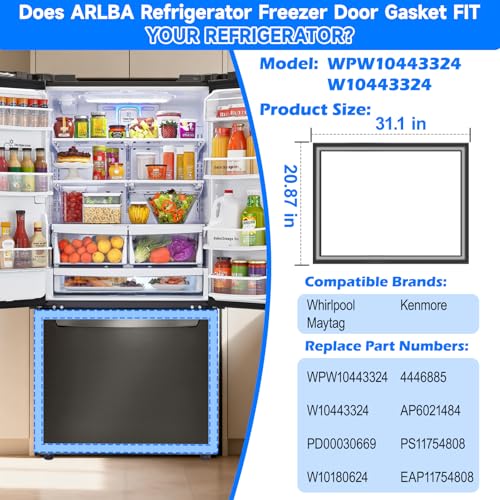Upgraded 31.1"x20.87" WPW10443324 Refrigerator Freezer Door Gasket Replacement Compatible with Whirlpool,Kenmore and Maytag Freezer Door Seal Replaces 4446885 AP6021484 PS11754808 EAP11754808 Black by Generic - Used condition - Image 2