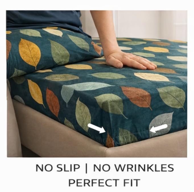 Image of Cotton Elastic Fitted Bedsheets with 2 King Size Pillow Covers Double Bed with All Around Elastic Supersoft Size - 72 King Sizex78+8 inches Color - Midnight Teal