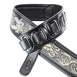 Walker & Williams KB-04-BLK Sangle de guitare rembourrée en cuir avec aigle américain et feuilles de chêne Noir semi… - Les Beatles, Paul McCartney, John Lennon, RIngo Starr, George Harrison Walker & Williams KB-04-BLK Sangle de guitare rembourrée en cuir avec aigle américain et feuilles de chêne Noir semi… – Image 3