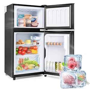 YSZZYSM Vrijstaande koelkast met vriesvak, koel-vriescombinaties, 86,8 cm hoog, 45,5 cm breed, dubbele deur, 22 liter vriesvolume, 38 liter koelvolume, 102 kWh/jaar, ledlicht, zwart