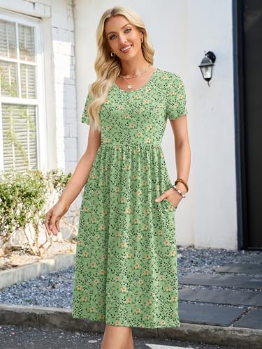 Image of Heymoments Women's Casual Short Sleeve Midi Dress Crewneck A Line Tiered Flowy Loose Travel Long Dresses with Pockets