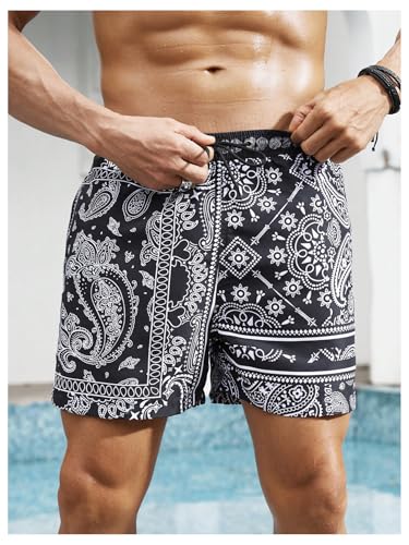 Floerns Men's Paisley Print Drawstring Swim Trunk Quick Dry Beach Shorts with Pocket4