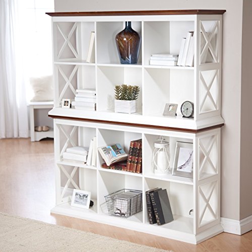 Belham Living Hampton Console Table 2 Shelf Bookcase, White/Oak - Thumbnail 4